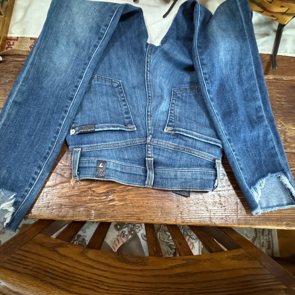 7 For All Mankind Blue Denim Overalls high waist Ankle gwenevere